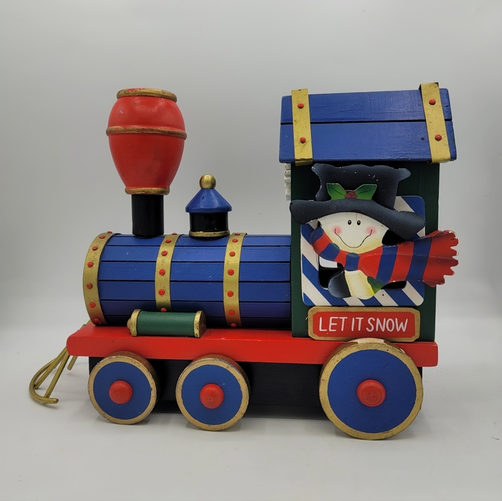 Rustic Wooden Christmas Train Snowman Locomotive Folk Art Holiday Decor 1990s